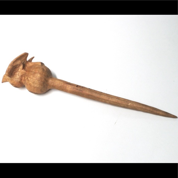 Hand carved wood bird hair thing stick handmade - Picture 2 of 7